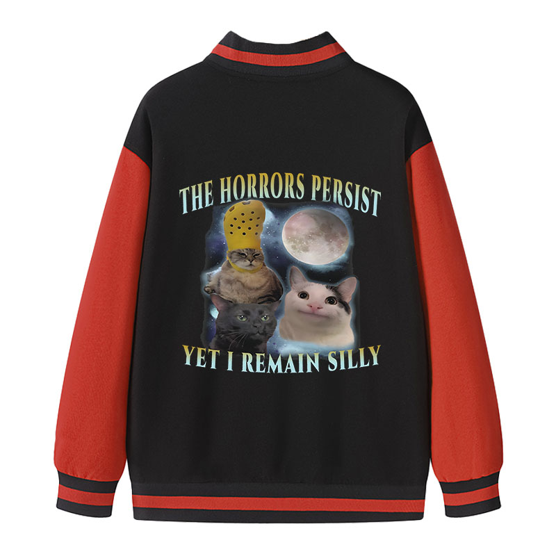 Tokyocanvas The Horrors Persist Yet I Remain Silly Cat Varsity Jacket