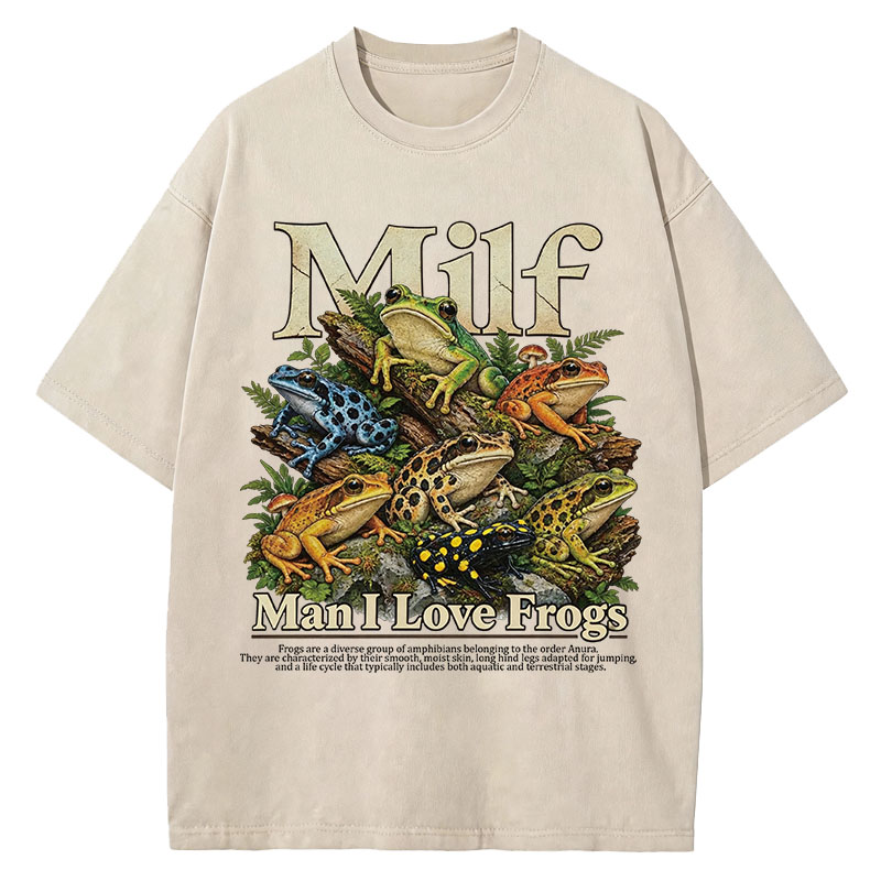 Tokyocanvas Man I Love Frogs Text Washed T-Shirt