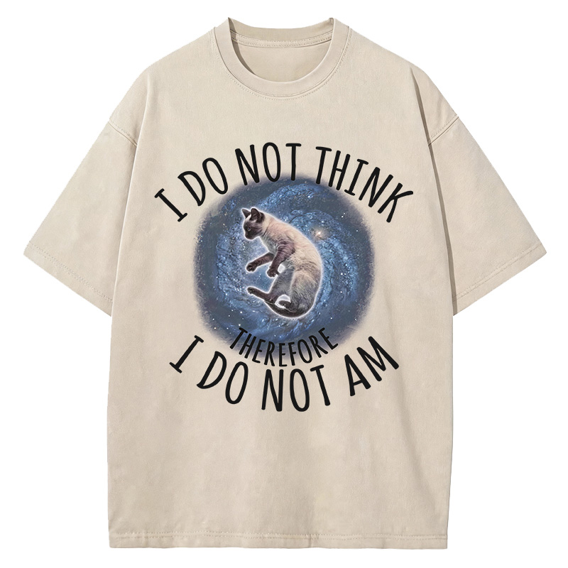 Tokyocanvas I Do Not Think Therefore I Do Not Am Cat Washed T-Shirt