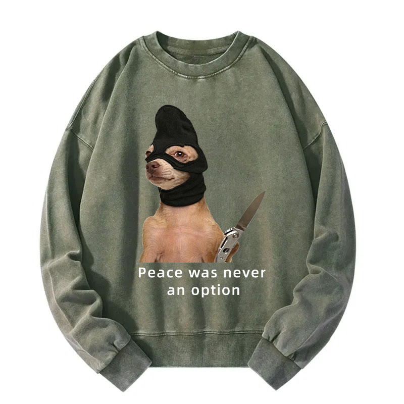 Tokyocanvas Peace Was Never an Option Dog Washed Sweatshirt