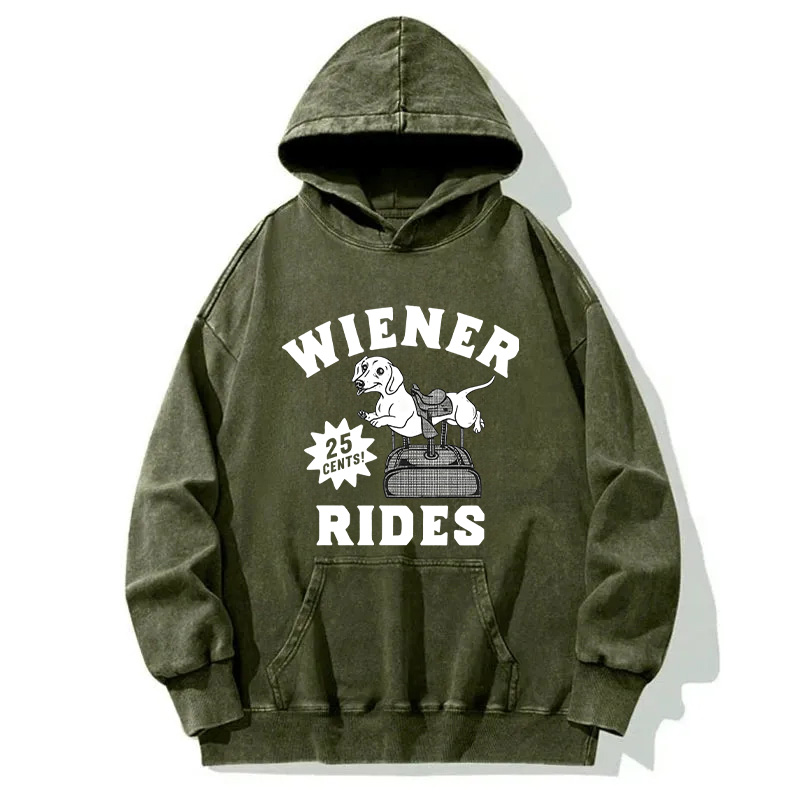 Tokyocanvas Wiener Rides Funny Dog Washed Hoodie