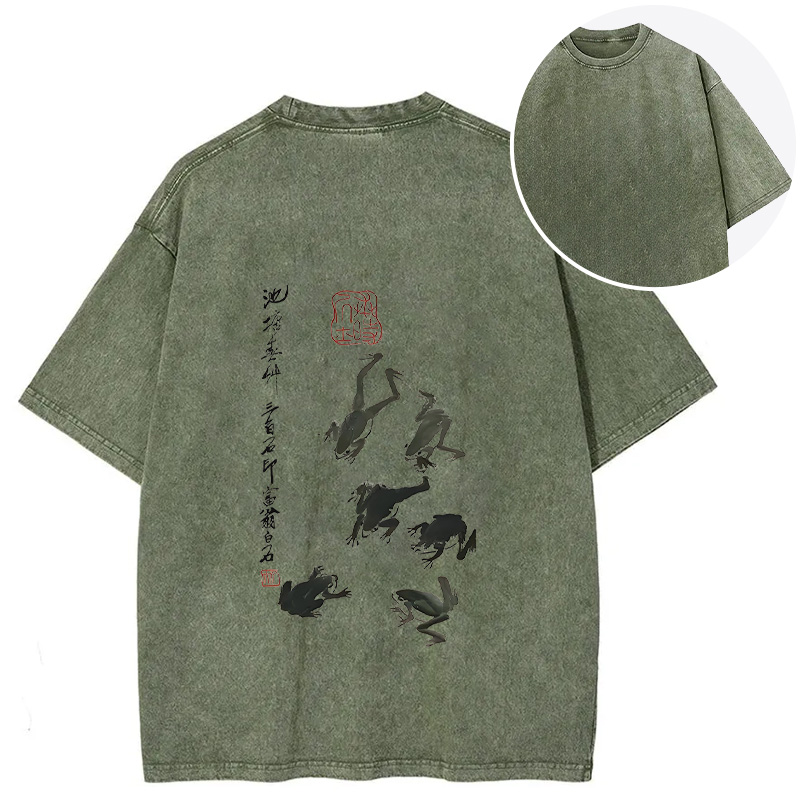 Tokyocanvas Retro Japan Frog Back Washed T-Shirt