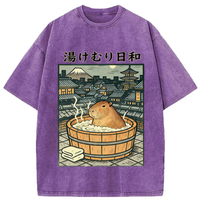 Tokyocanvas Capybara Bath Washed T-Shirt