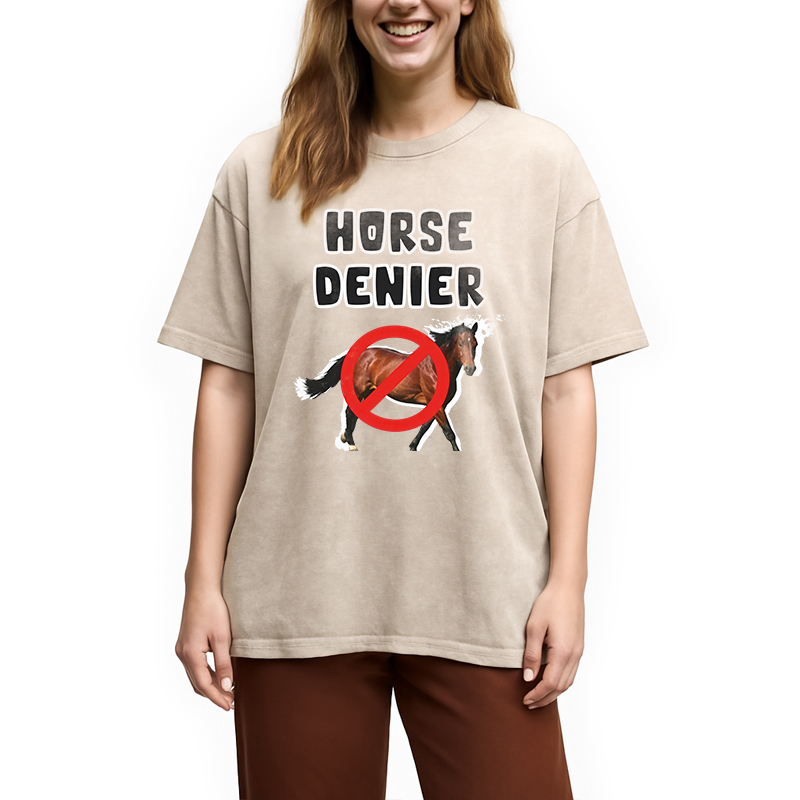 Tokyocanvas Horse Denier Funny Meme Washed T-Shirt
