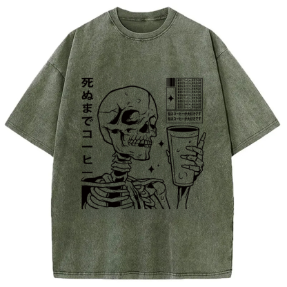 Tokyocanvas Japanese Skeleton Coffee Washed T-Shirt