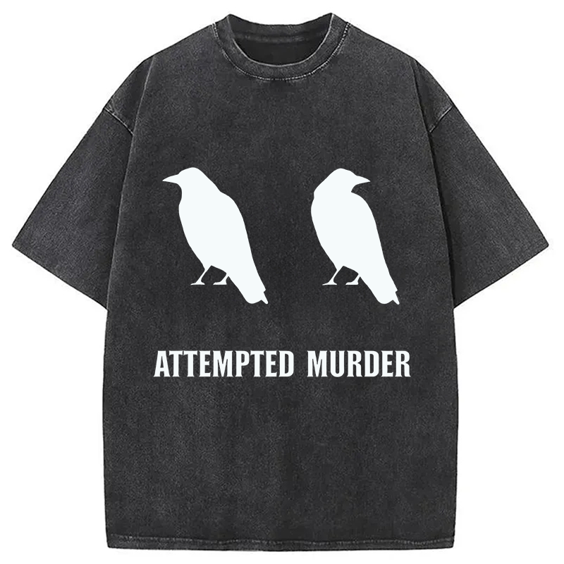 Tokyocanvas Attempted Murder of Crows Funny Washed T-Shirt