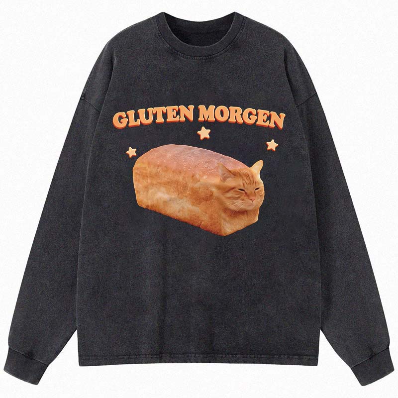 Tokyocanvas Silly Gluten Cat Long Sleeve Washed T-Shirt