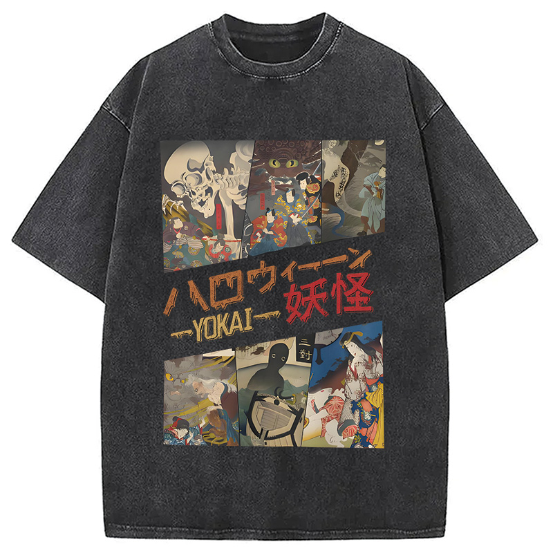 Tokyocanvas Vintage Japanese Yokai Halloween Washed T-Shirt