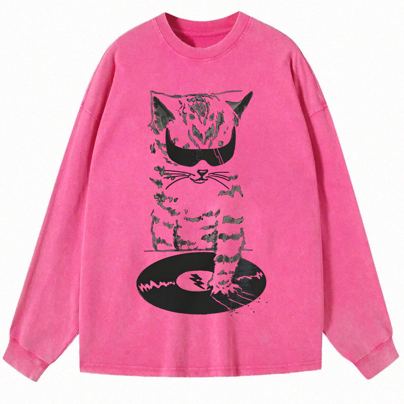 Tokyocanvas DJ Cat Long Sleeve Washed T-Shirt