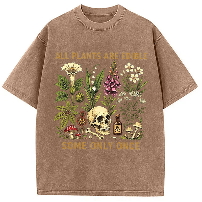 Tokyocanvas Edible Plants Some Only Once Joke Washed T-Shirt