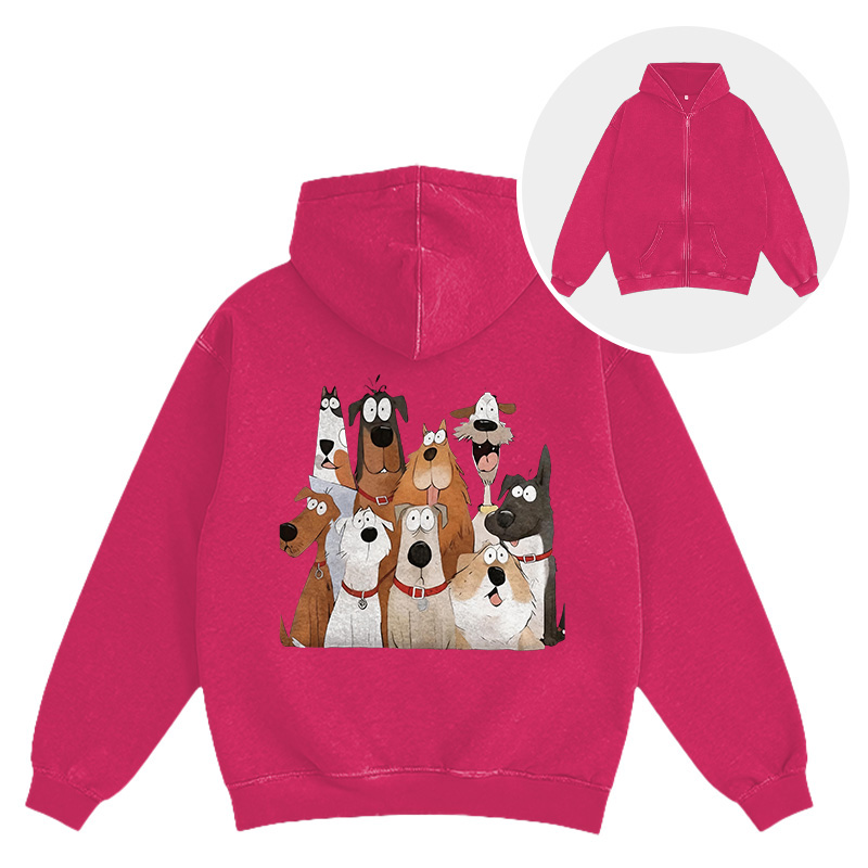 Tokyocanvas Funny Cute Dog Art Print Washed Zip Hoodie