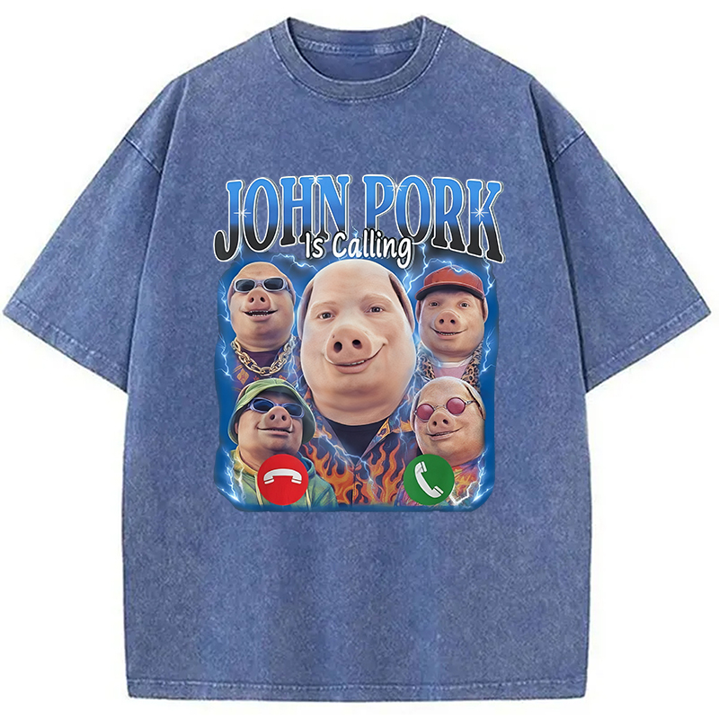 Tokyocanvas Funny John Pork is Calling Meme Washed T-Shirt