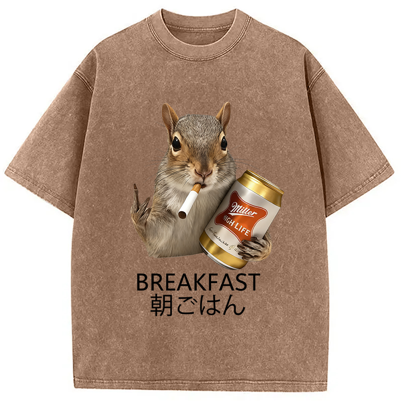 Tokyocanvas Funny Breakfast Washed T-Shirt