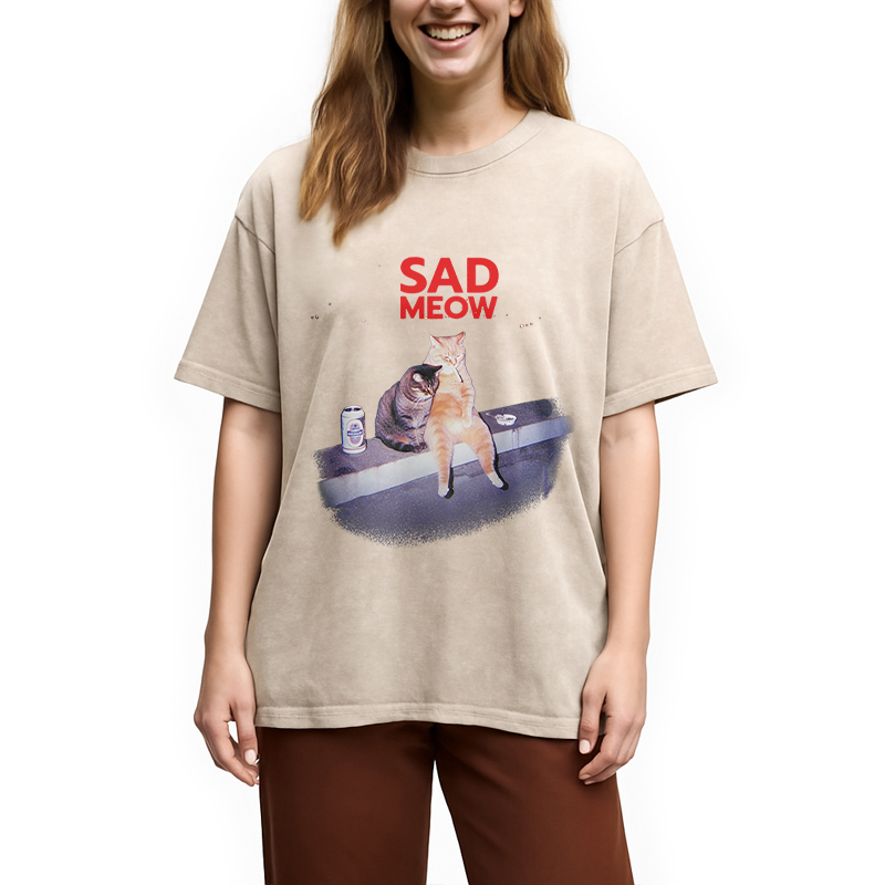 Tokyocanvas Sad Meow Smoking Cat Washed T-Shirt