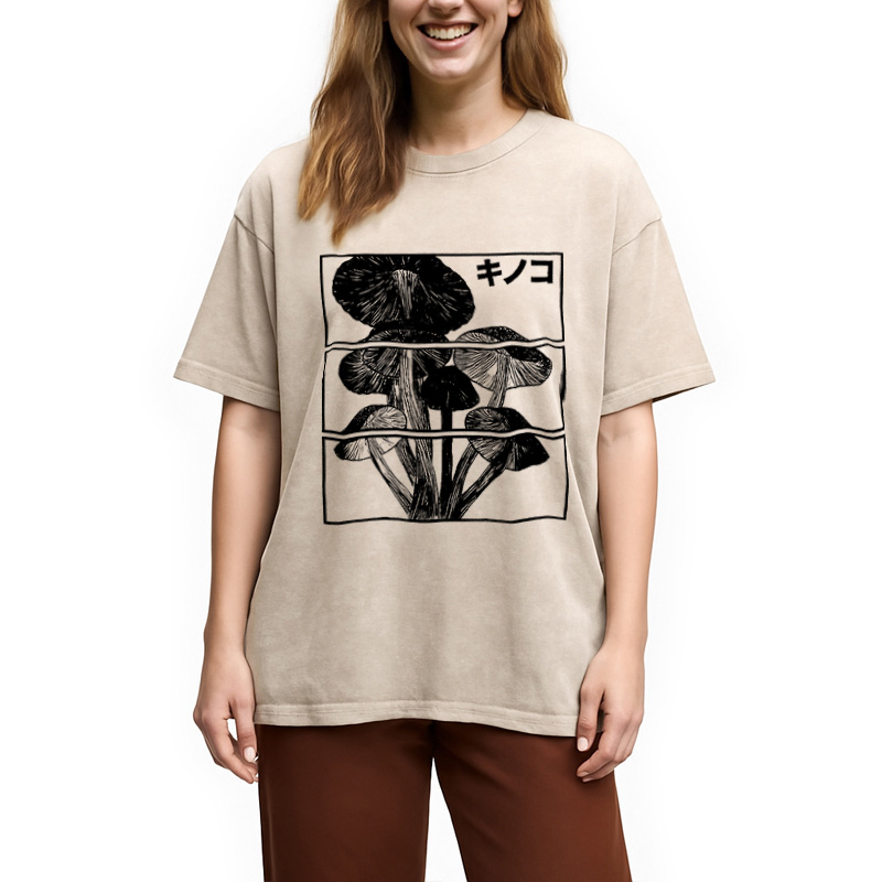 Tokyocanvas Japanese Mushrooms Washed T-Shirt