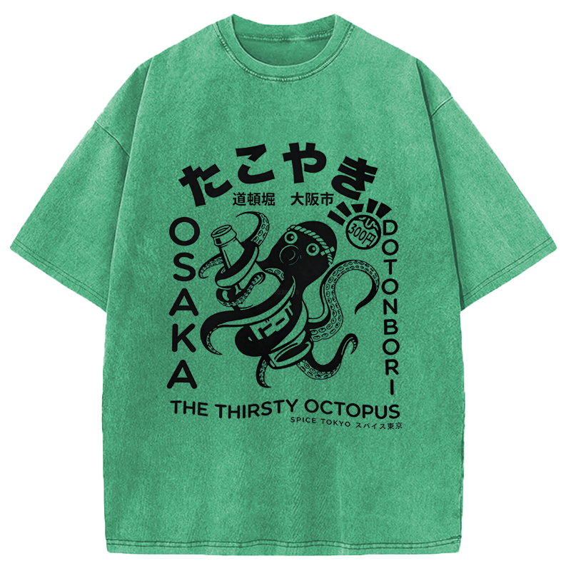 Tokyocanvas The Thirsty Octopus Washed T-Shirt