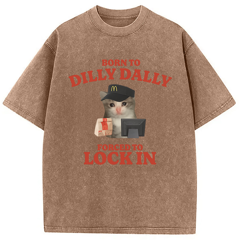 Tokyocanvas Forced to Lock In Cat Meme Washed T-Shirt