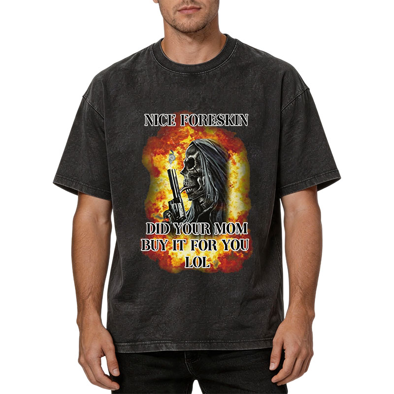 Tokyocanvas Nice Foreskin Funny Skeleton Meme Washed T-Shirt