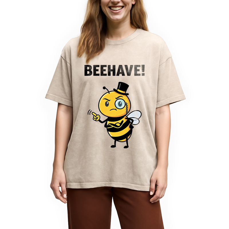 Tokyocanvas Beehave! Funny Bee Washed T-Shirt