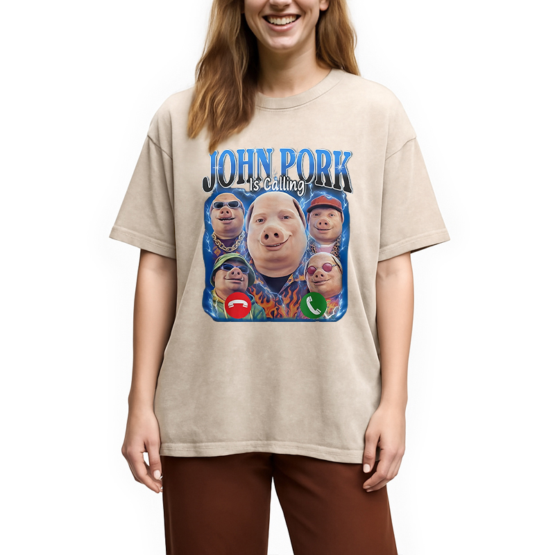 Tokyocanvas Funny John Pork is Calling Meme Washed T-Shirt