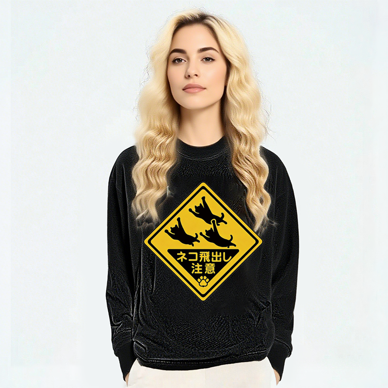 Tokyocanvas Cat Jumping Out Long Sleeve Washed T-Shirt