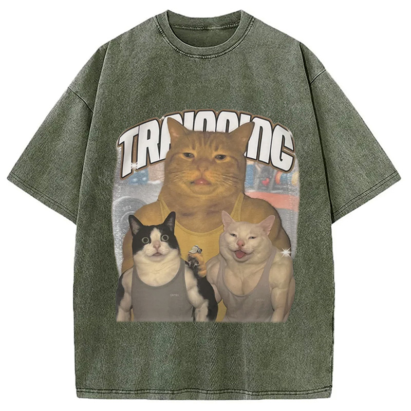 Tokyocanvas Muscle Cats Washed T-Shirt