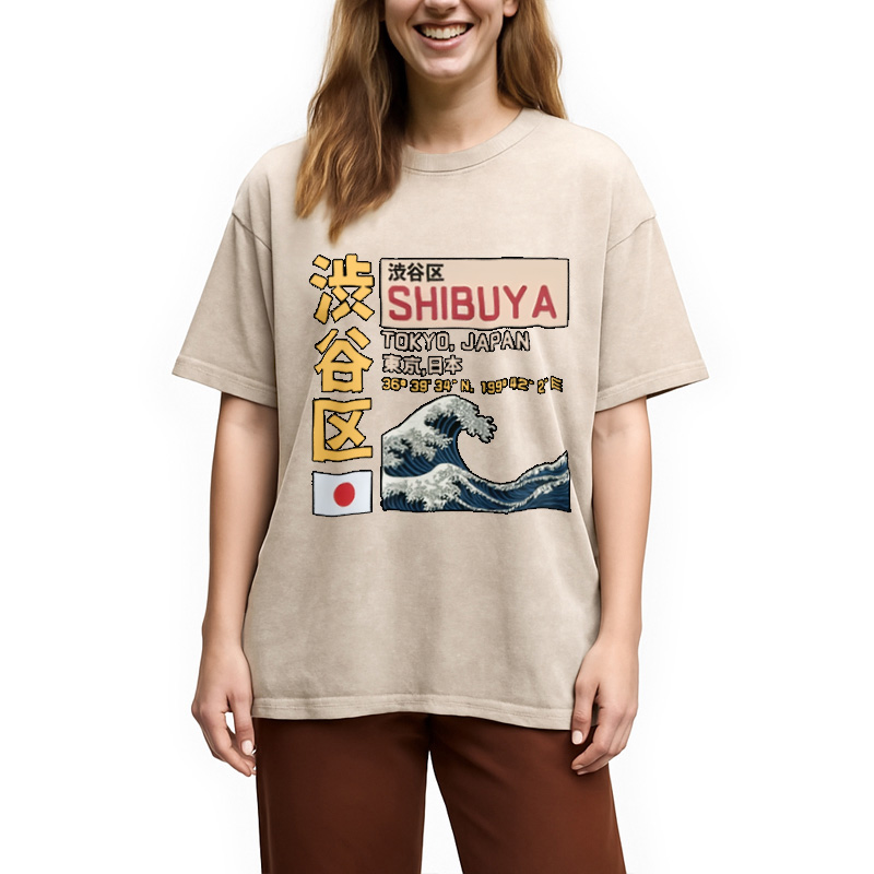 Tokyocanvas Shibuya Tokyo Japan Acid Washed T-Shirt