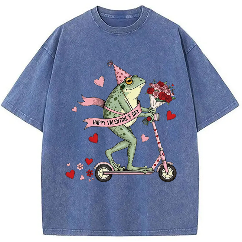 Tokyocanvas Funny Frog Valentine Washed T-Shirt