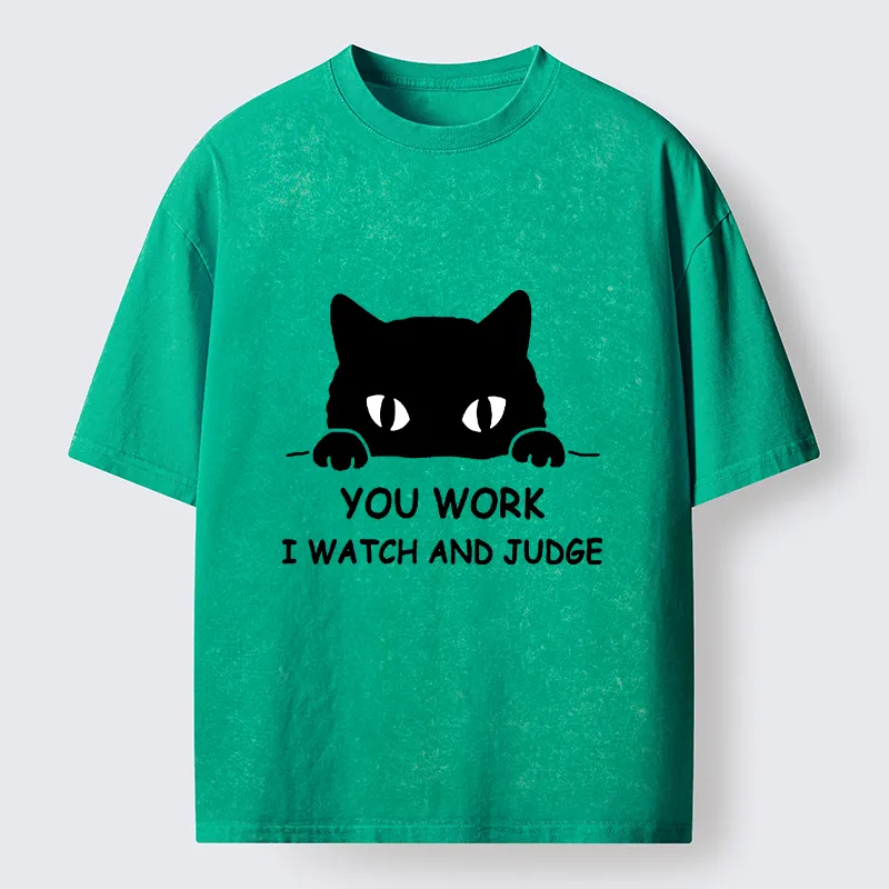 Tokyocanvas Funny Peeking Black Cat Meme Washed T-Shirt