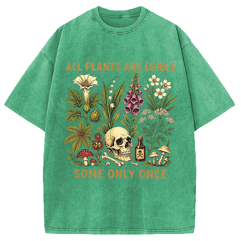 Tokyocanvas Edible Plants Some Only Once Joke Washed T-Shirt