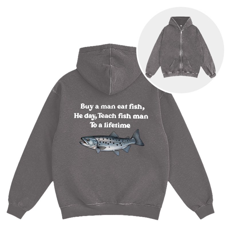 Tokyocanvas Buy A Man Eat Fsh Washed Zip Hoodie