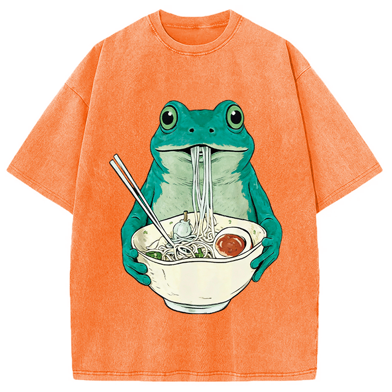 Tokyocanvas Vintage Frog Ramen Japanes Washed T-Shirt