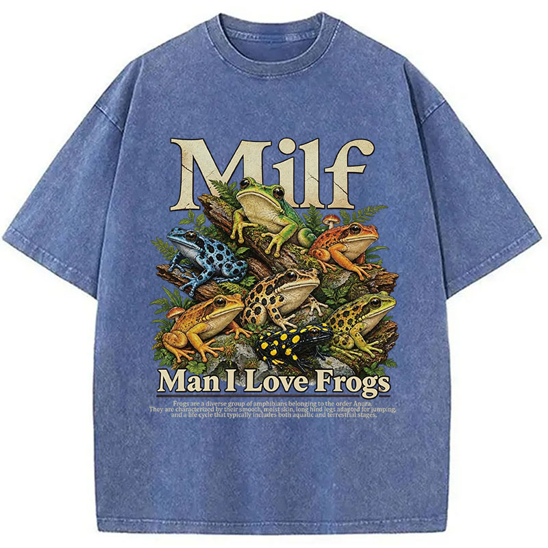 Tokyocanvas Man I Love Frogs Text Washed T-Shirt