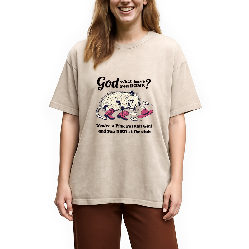 Tokyocanvas God What You Done? Pink Possum Girl Washed T-Shirt