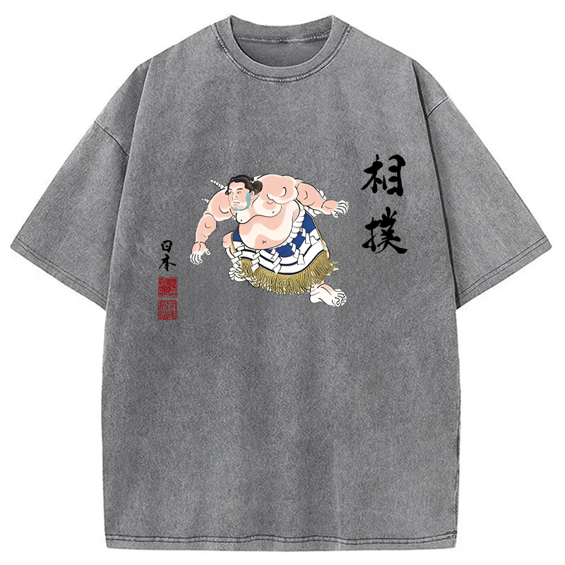 Tokyocanvas Sumo Design Hooded Washed T-Shirt