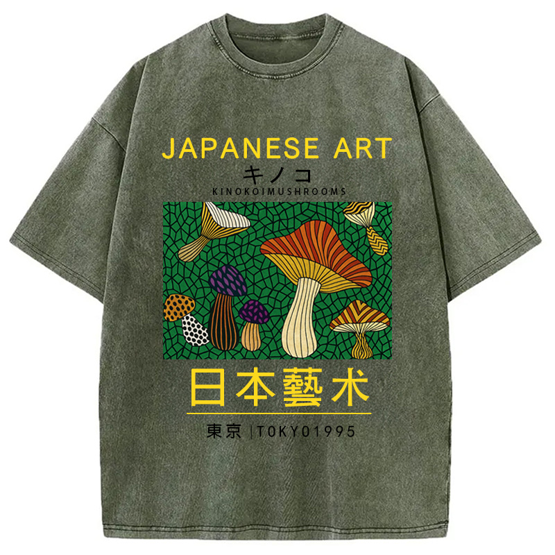 Tokyocanvas Japanese Art Colorful Mushrooms Washed T-Shirt
