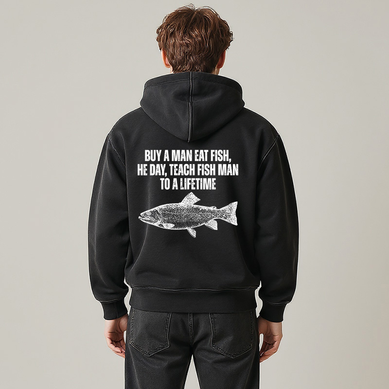 Tokyocanvas Buy a Man Eat Fish Funny Meme Washed Zip Hoodie