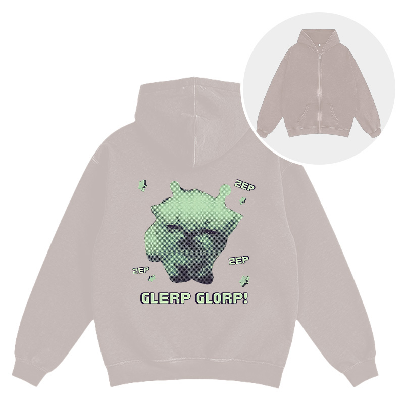 Tokyocanvas Sleepy Glerp Glorp Funny Cat Meme Washed Zip Hoodie