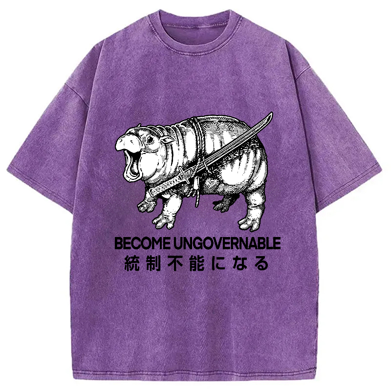 Tokyocanvas Moo Deng Carrying A Samurai Sword Washed T-Shirt