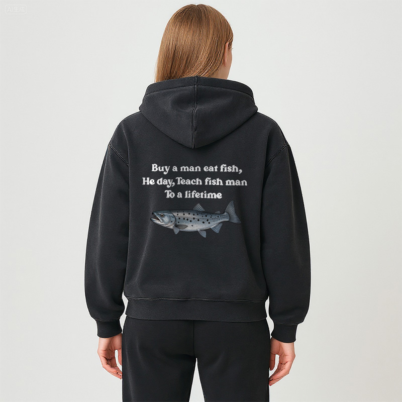 Tokyocanvas Buy A Man Eat Fsh Washed Zip Hoodie