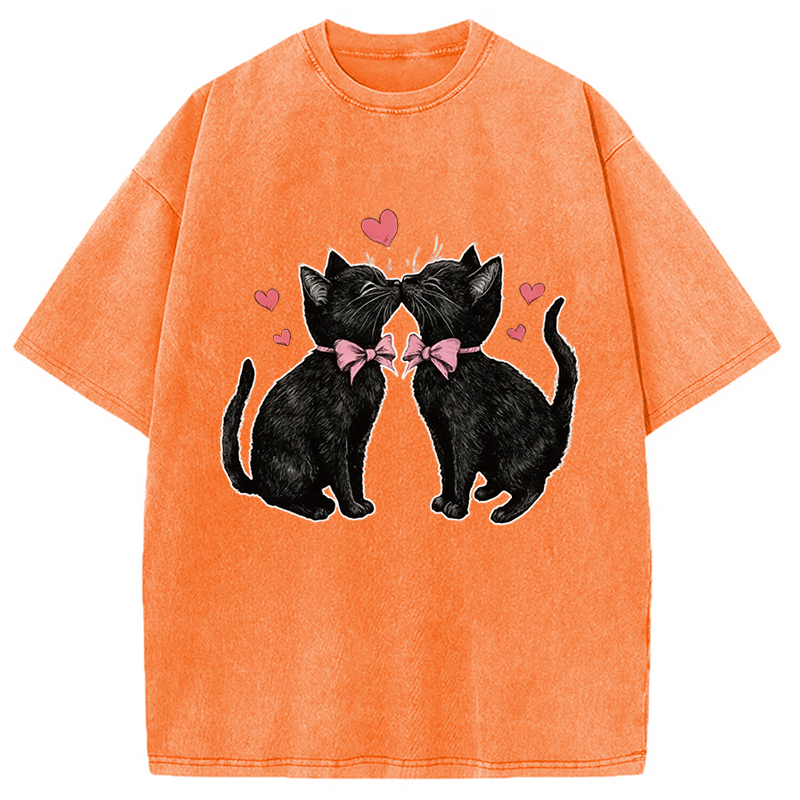 Tokyocanvas Cute Kissing Cat Washed T-Shirt
