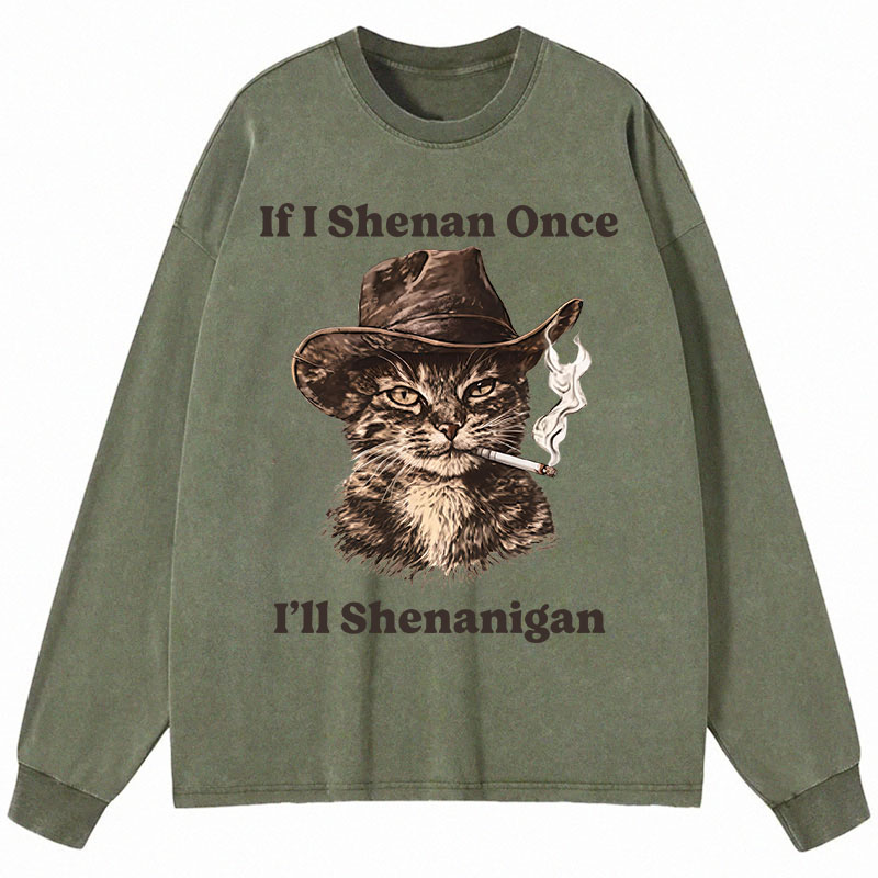 Tokyocanvas Funny Unhinged Cat Long Sleeve Washed T-Shirt