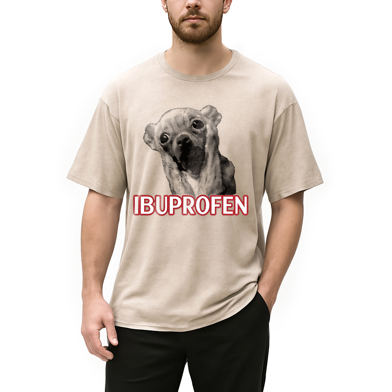 Tokyocanvas Ibuprofen Funny Dog Meme Washed T-Shirt