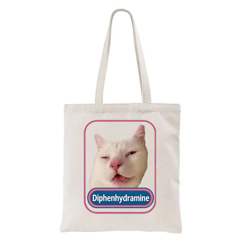 Tokyocanvas Funny Diphenhydramine Meme Cat Tote Bag