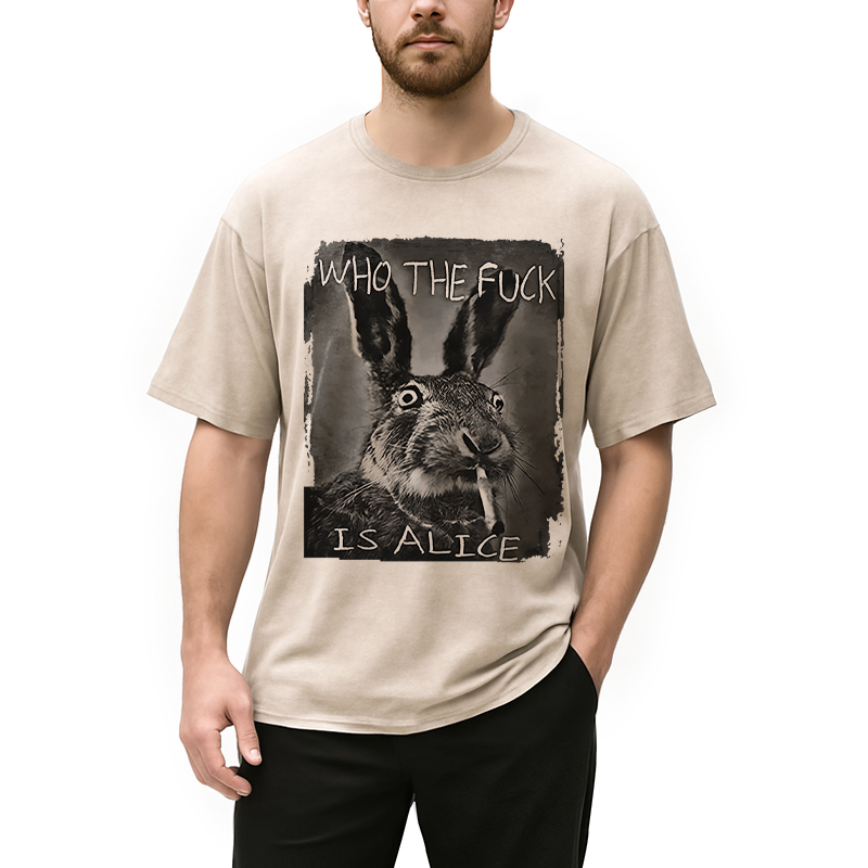 Tokyocanvas Who The F*ck Is Alice Rabbit Funny Washed T-Shirt