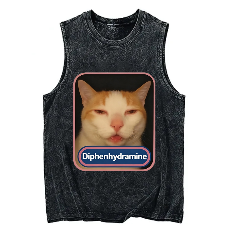 Tokyocanvas Pink Diphenhydramine Meme Cat Washed Tank
