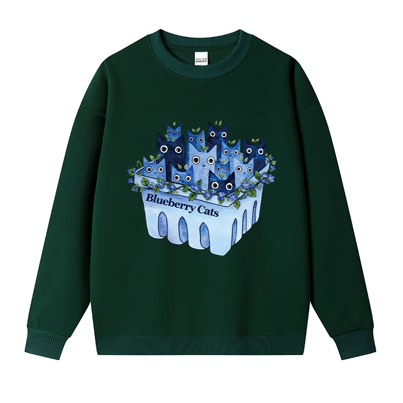 Tokyocanvas Cute Blueberry Cats Fleece Lined Sweatshirt