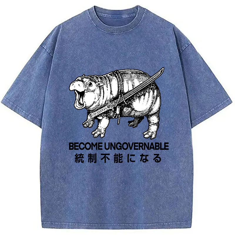 Tokyocanvas Moo Deng Carrying A Samurai Sword Washed T-Shirt