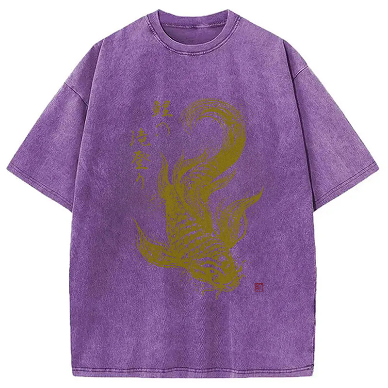 Tokyocanvas Koi Carp Japanese Calligraphy Washed T-Shirt