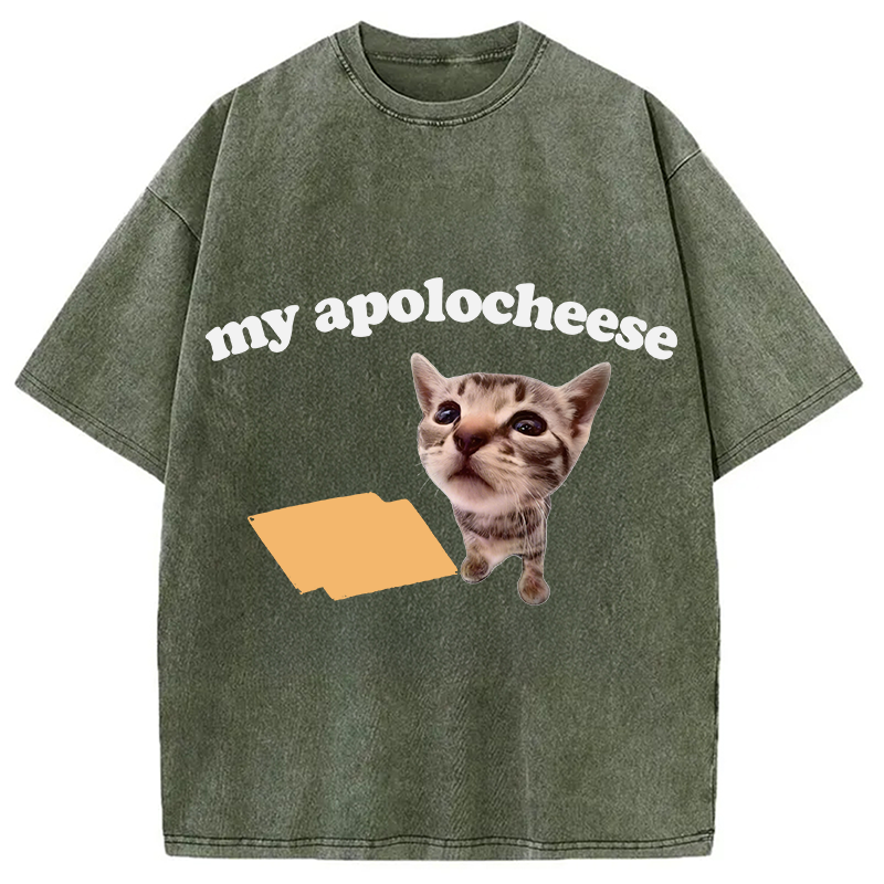 Tokyocanvas My Apolocheese Funny Cat Meme Washed T-Shirt